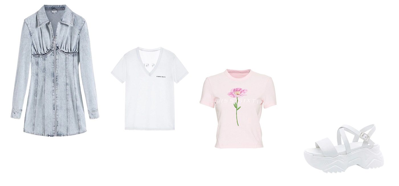 haljina sa zipom bela majica majica sa printom bele sandale