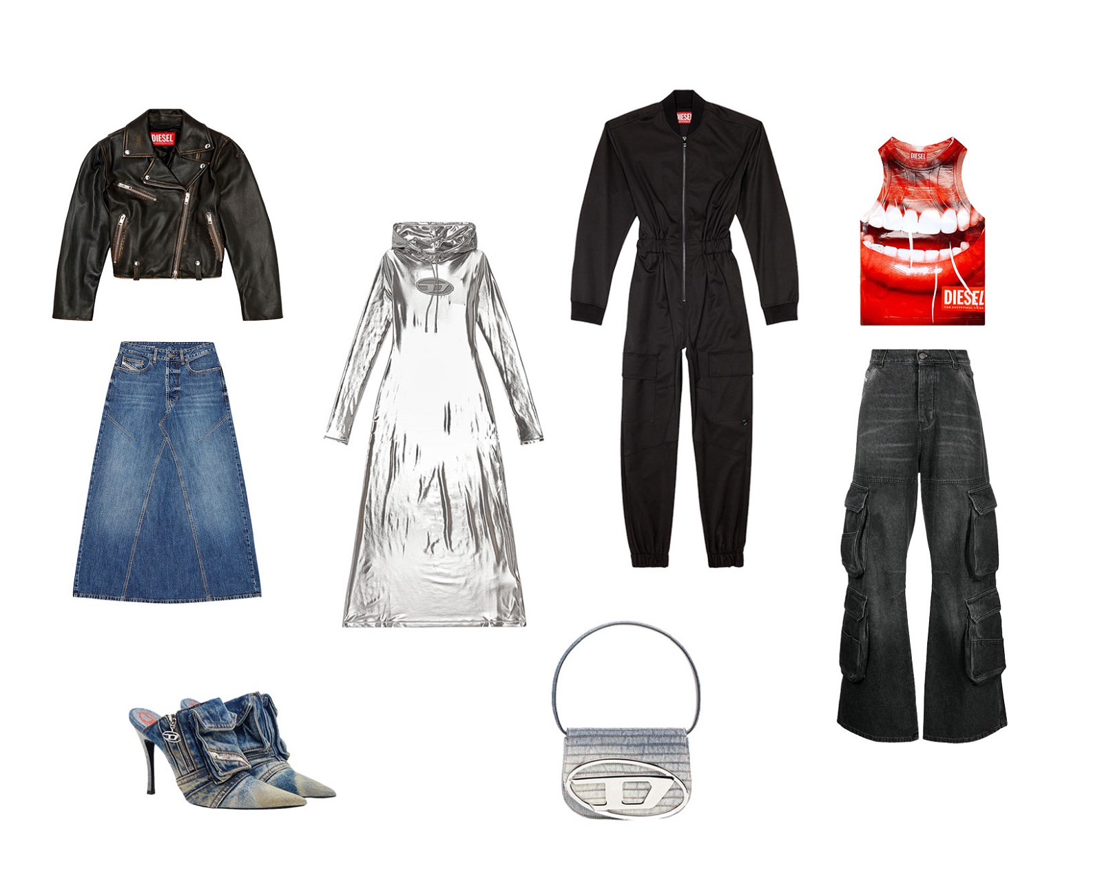 Papuče sa štiklom Kombinezon Metalik srebrna maxi haljina Cargo farmerke Kožna jakna Teksas torbica Maxi teksas suknja Top sa printom