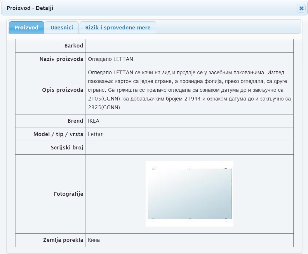 Povlačenje IKEA ogledala LETTAN