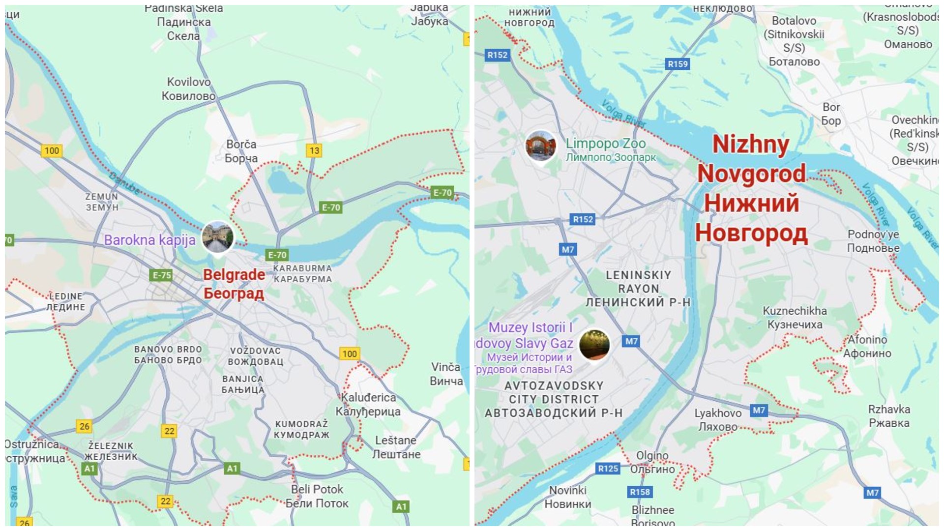 Beograd, Nižnji novgorod, mapa, google